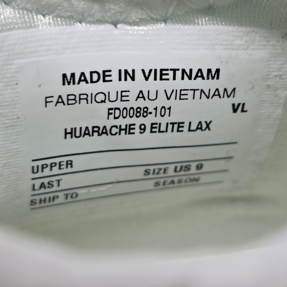 Nike Men’s Sz 9 Huarache 9 Elite LAX Lacrosse Cleats White/Black FD0088-101 New - Picture 4 of 10